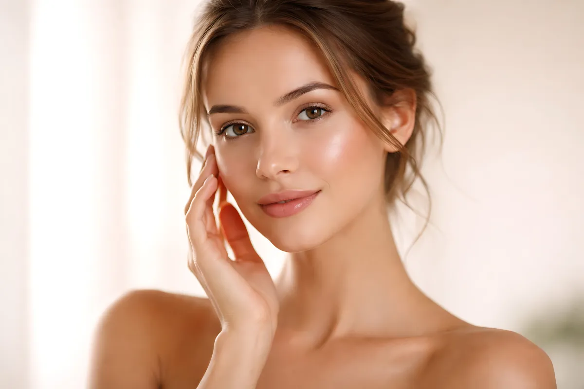Close up view of clear and even cheek skin after completing Sciton ClearV vascular treatments at Skyler Soares Skin Clinic
